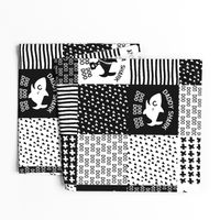 Baby Shark Family Cheater Quilt black and white