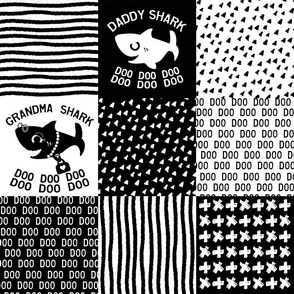 Baby Shark Family Cheater Quilt black and white