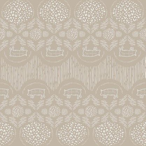 Taupe Modern Farmhouse Lace with Pigs and Hand Drawn Geometric Stripes // Sing for Your Supper // Modern Farmhouse Collection