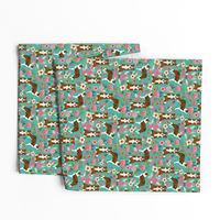 red border collie dog florals - floral dog, turquoise