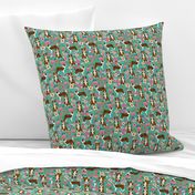 red border collie dog florals - floral dog, turquoise