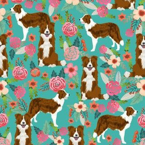 red border collie dog florals - floral dog, turquoise