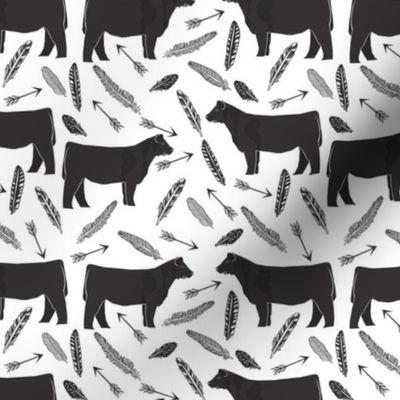 steer black and white feathers and arrows - cattle, cow, farm, cute boho design