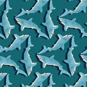 Tumbling Sharks on Teal