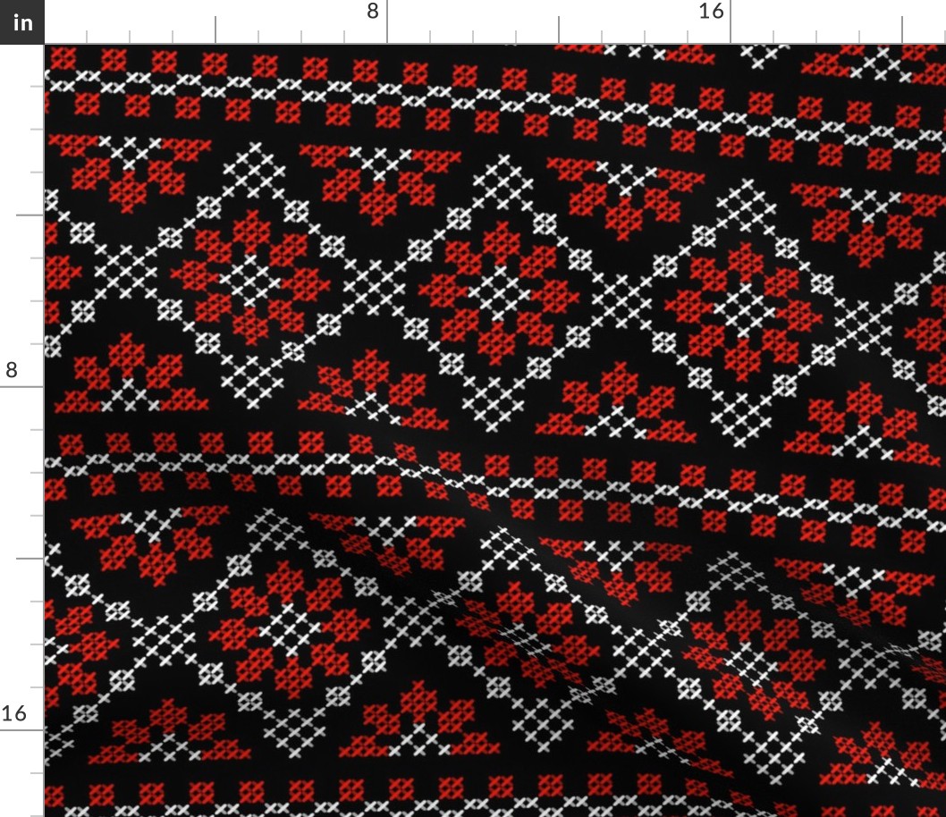 Embroidery Romanian border red white black