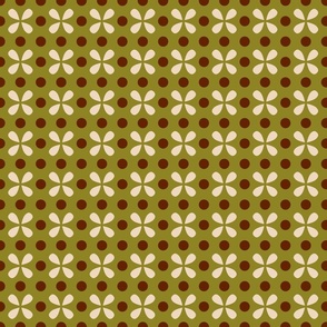 Retro 70s small dots motif moss green cream brown