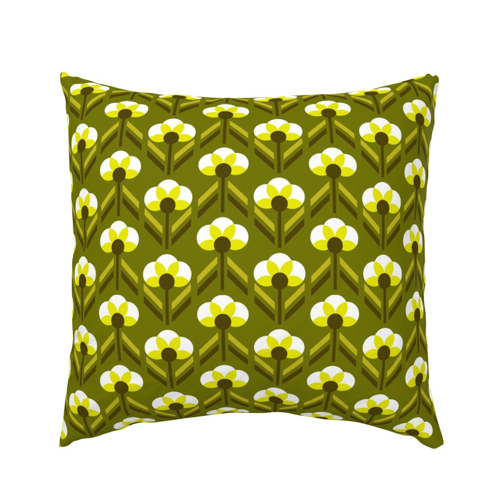 Retro 70s flowers neon olive green Art Deco