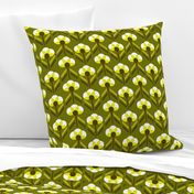 Retro 70s flowers neon olive green Art Deco