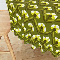 Retro 70s flowers neon olive green Art Deco