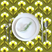 Retro 70s flowers neon olive green Art Deco