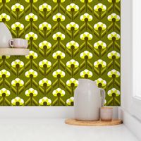 Retro 70s flowers neon olive green Art Deco