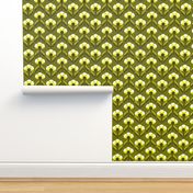 Retro 70s flowers neon olive green Art Deco