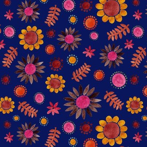 Pink Floral garden on blue by Anna