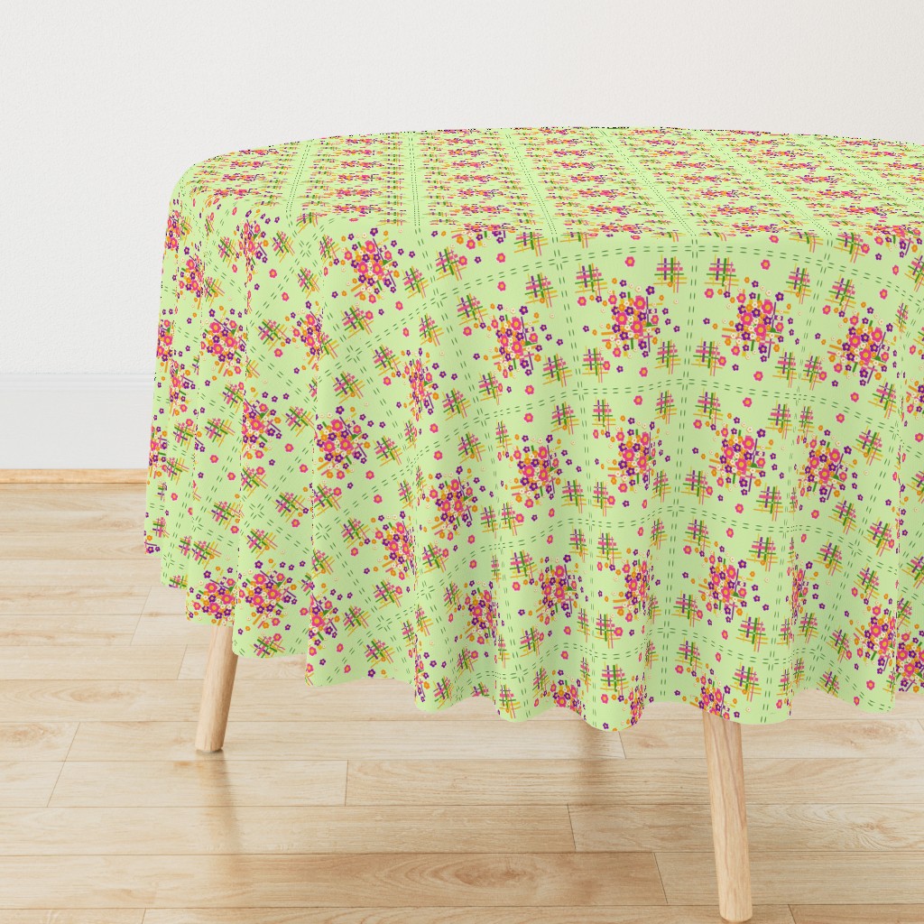 1960s hashtag daisy squares mint green