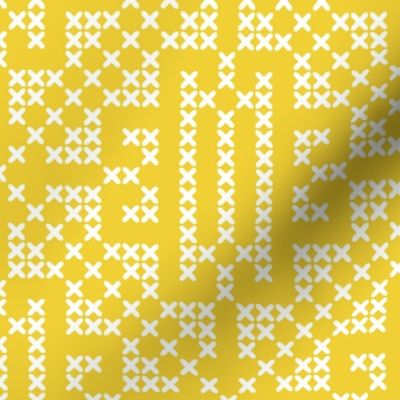 Cross-stitch geometrics Illuminating Yellow farmhouse Wallpaper