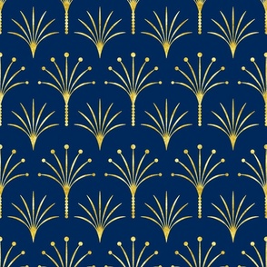 Art Deco cobalt blue thin gold fan palms