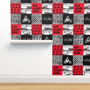 Motocross Patchwork - EAT SLEEP RIDE - red and black C18BS