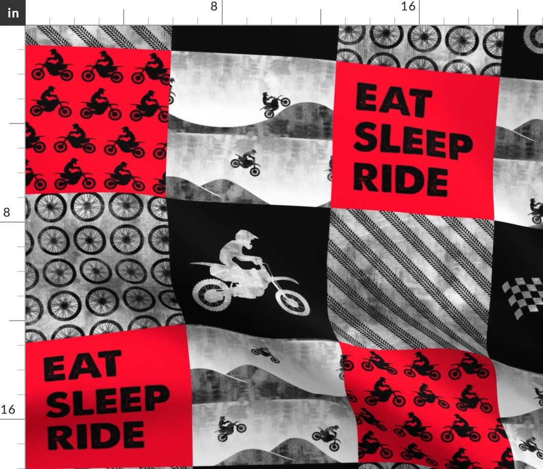 Motocross Patchwork - EAT SLEEP RIDE - red and black C18BS