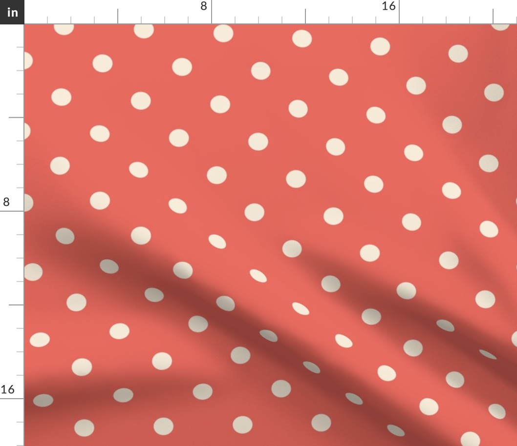 Coral red white polka dots