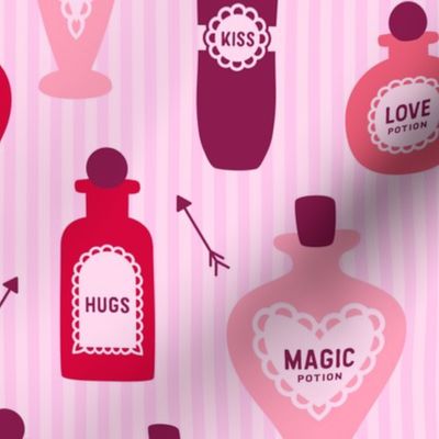 Vintage Love Potion pink bottles stripes