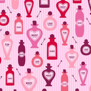 Vintage Love Potion pink bottles stripes