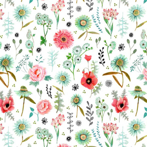 Field Flowers  // pink & green floral girls room nursery decor little girls fabric