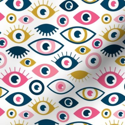 Beautiful eyes retro eye lash and love wink retro illustration girls pink yellow pattern