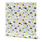 Geometric fuji japan mountain illustration winter woodland boys mint yellow