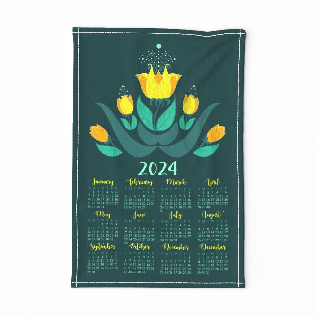 yellow tulips 2024_tea towel_27x18in