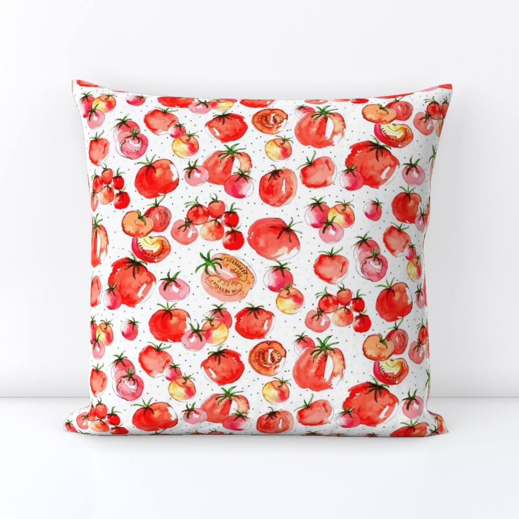 Watercolor Tomatoes polka dot background