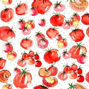 Watercolor Tomatoes polka dot background