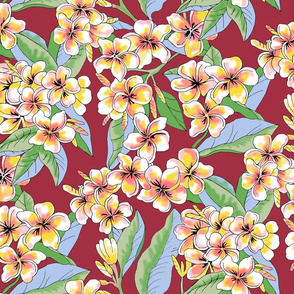 Vintage Plumeria-red bkgd.