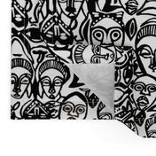 African Masks Black on White