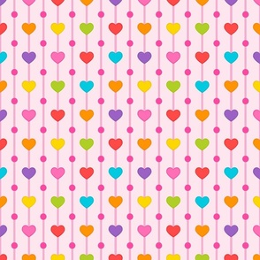 Rainbow Heart Dots, pink background 