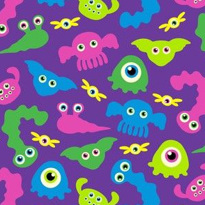 Googly Eyed Monsters on Purple
