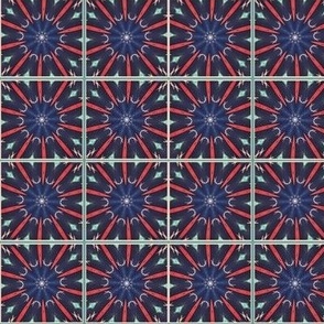 Navy Circle Flower Tiles