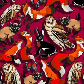 all the animals with a red background