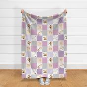 Forest Friends Quilt Panel ROTATED - Bear Fox Deer Flowers, Purple Lavender Lilac + Gray - LULA Pattern B