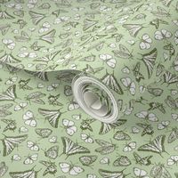Green Butterfly Ditsy Garden Toile