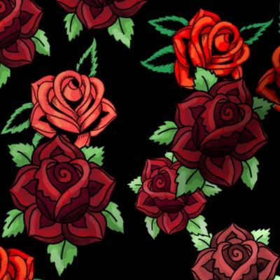 rockabilly tattoo roses on black burgundy and red