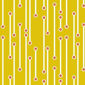 dotted lines in mustard, white and coral