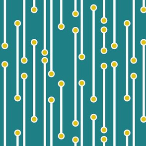 dotted lines in teal, mustard and white