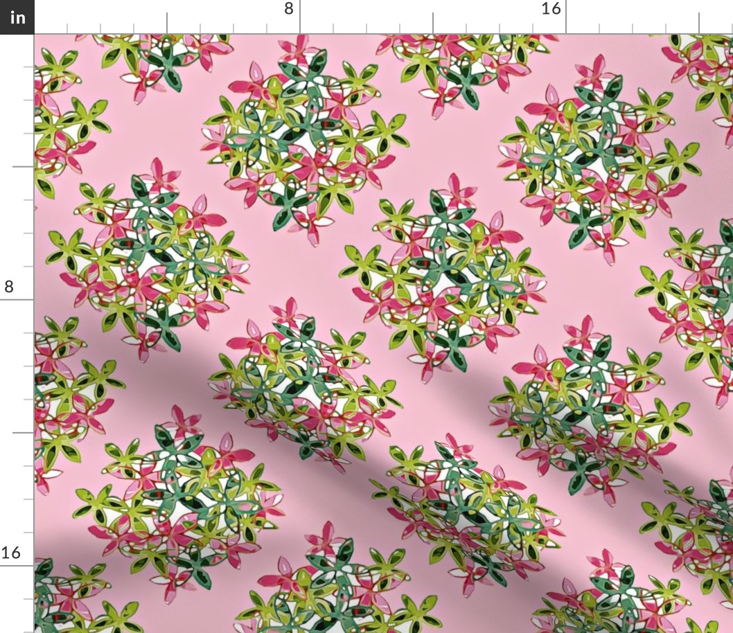 Green & Pink Petals & Leaves diamond pattern
