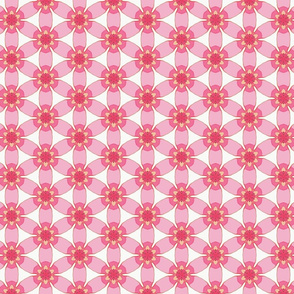 Pink Flowers on White Geometric Design