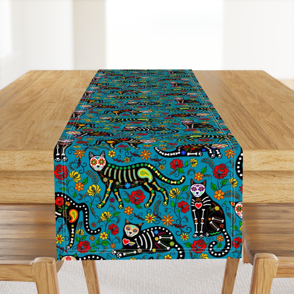 Calavera cats on blue (large scale)