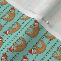 SMALL - christmas sloth // cute xmas holiday christmas fabric, sloth, father christmas, santa claus, cute animals - blue