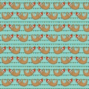 SMALL - christmas sloth // cute xmas holiday christmas fabric, sloth, father christmas, santa claus, cute animals - blue