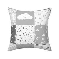 RAILROAD cloud and stars nursery cheater // cheater quilt, wholecloth, baby, grey and white clouds, nursery cute 