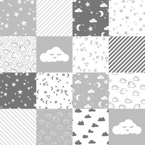 RAILROAD cloud and stars nursery cheater // cheater quilt, wholecloth, baby, grey and white clouds, nursery cute 