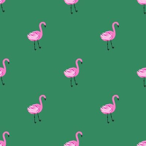 flamingo fabric // simple cute pink flamingo, baby, nursery, cute, summer preppy flamingos - green